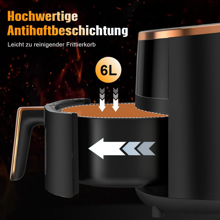 Heissluftfritteuse 6L Airfryer mit 8 Programme, Rapid Air Heisslufttechnologie, Touchscreen, Sichtfe