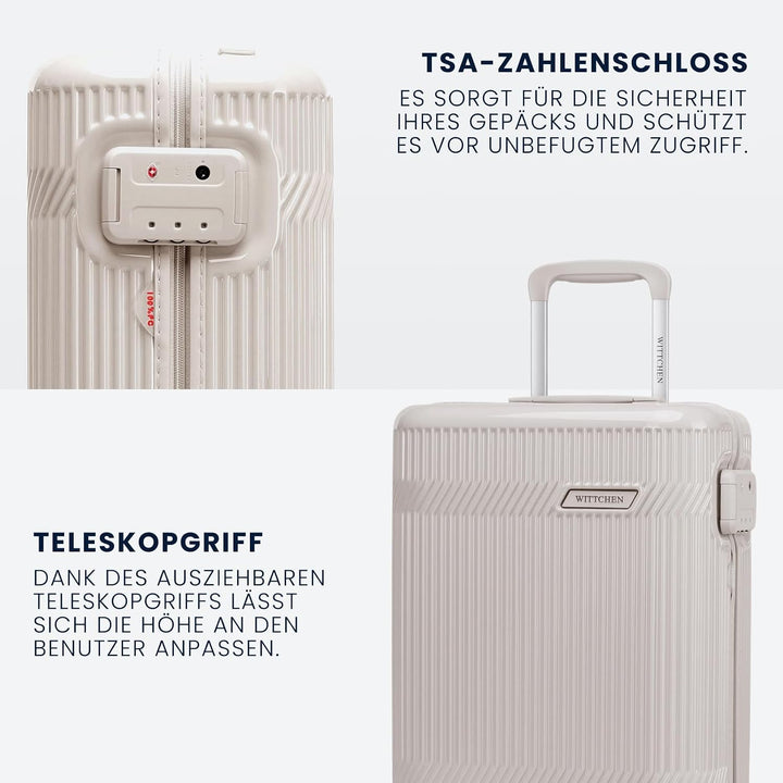 WITTCHEN Kabinenkoffer Handgepäck Hartschalenkoffer Polycarbonat 4 Rollen Gloss Line | Beige Hochgla
