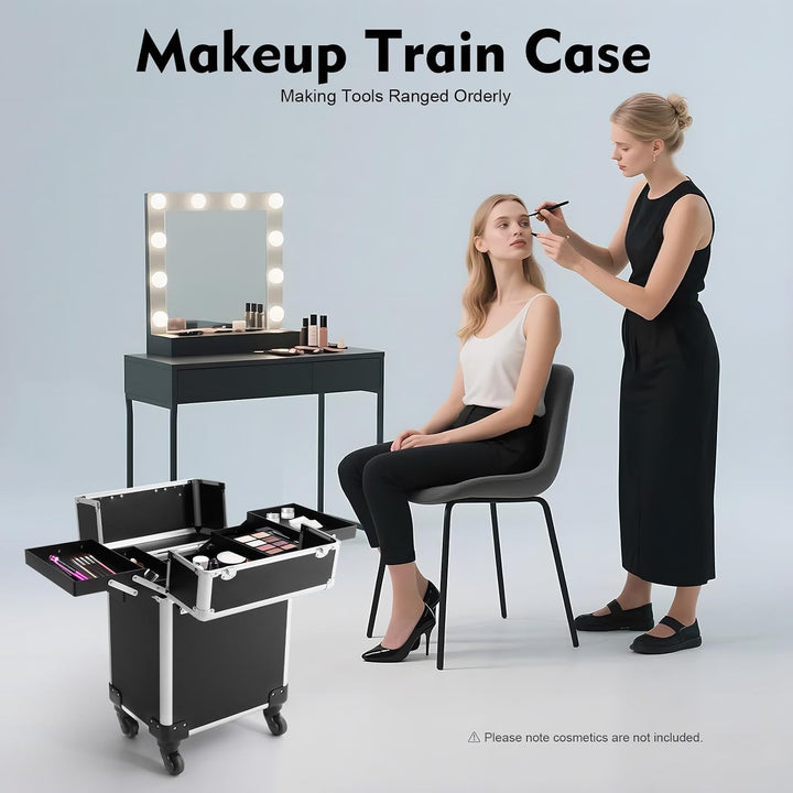 Aluminium Kosmetikkoffer Trolley, Professioneller Schminkkoffer mit Rollen &amp; Teleskopgriff, Stabiler
