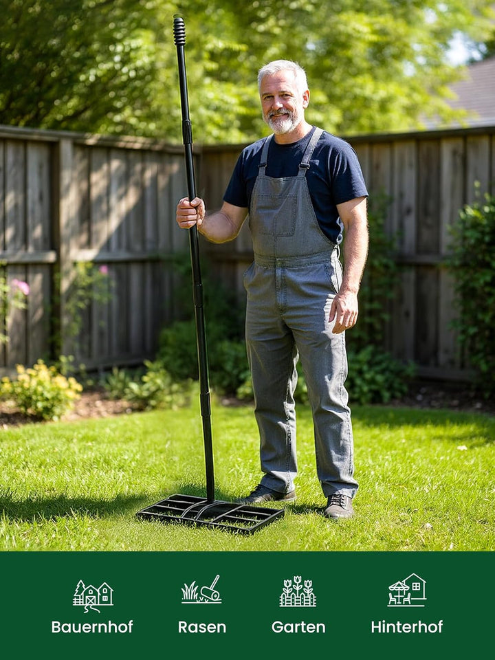 Lawn Levelling Rake 90 x 30 x 190cm, Rasenrechen Garden Grass Squeegee Sand Rakel Tool Scarifier wit