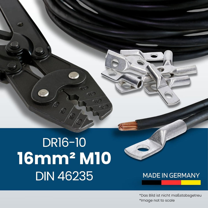 10 Stück Kalitec DR16-10 Press-Kabelschuh 16mm² M10 I Verbinder nach DIN 46235 I Made in Germany