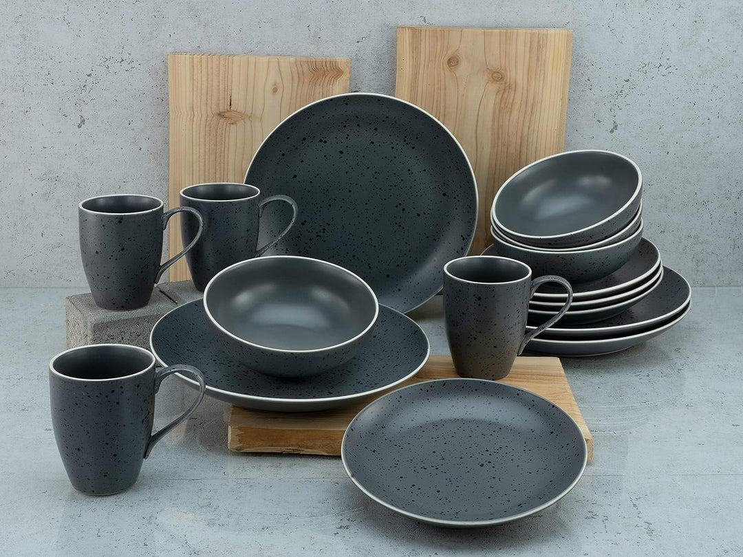 CreaTable Anthrazit, 22807, Serie INDUSTRIAL CHIC, Geschirrset, Kombiservice 16 teilig, Steinzeug An