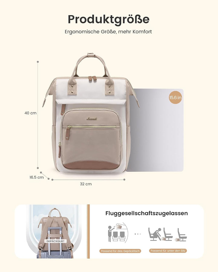 LOVEVOOK Rucksack Damen, 15,6" Laptop Schulrucksack Teenager Backpack Women A-khaki-beige M, A-khaki