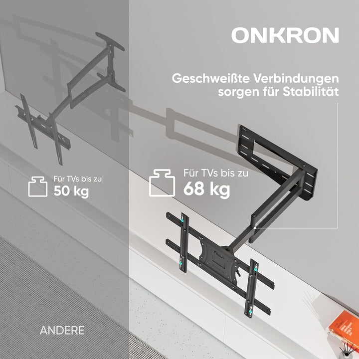 ONKRON TV Wandhalterung schwenkbar für 40-75 Zoll TV bis zu 68 kg - TV Wandhalterung ausziehbar &amp; ne