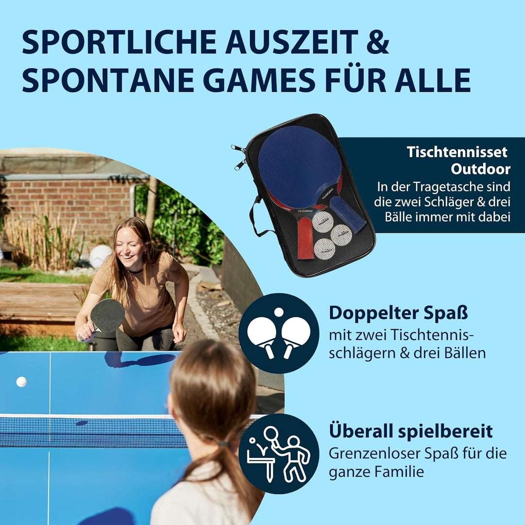HUDORA Tischtennis Set Outdoor - hochwertiges Tischtennisschläger Set mit 2 Schlägern &amp; 3 Bällen - P