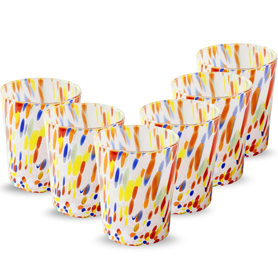 6 Wassergläser, hergestellt nach der Tradition der Murano-Handwerker, mundgeblasenes und handgearbei