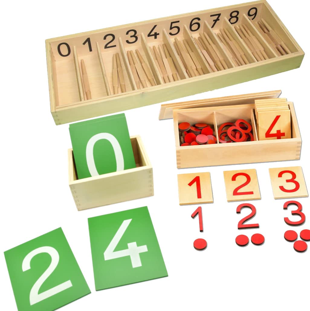 Zahlenverständnis bis 10 lernen und üben mit Montessori-Materialien, Spindelkasten, Ziffern &amp; Chips