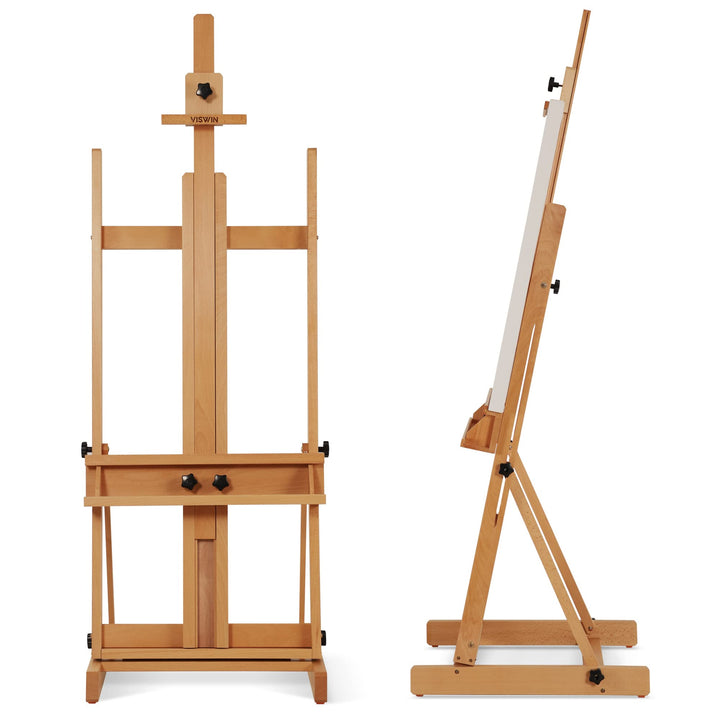 VISWIN H-Staffelei Holz Gross, Verstellbare Atelierstaffelei aus Buchenholz mit Ablage 135-231cm, Ma