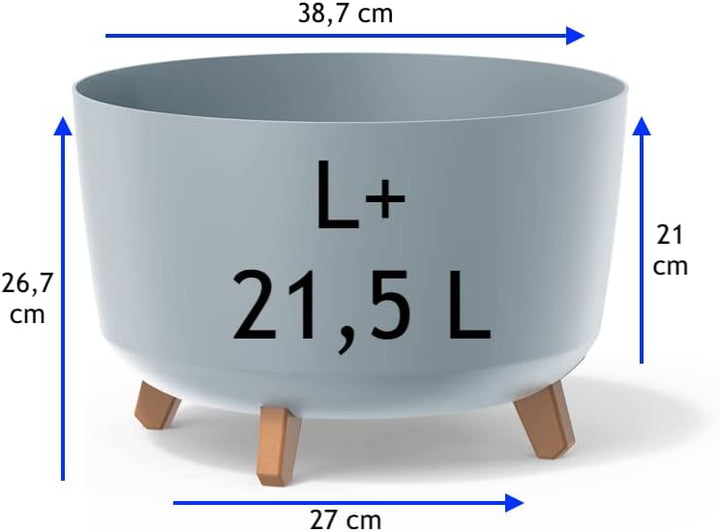 MELTOM Blumentopf Schale mit Füssen Einsatz Blumenschale Kräutertopf Übertopf, 39 cm x 27 cm (Grau),