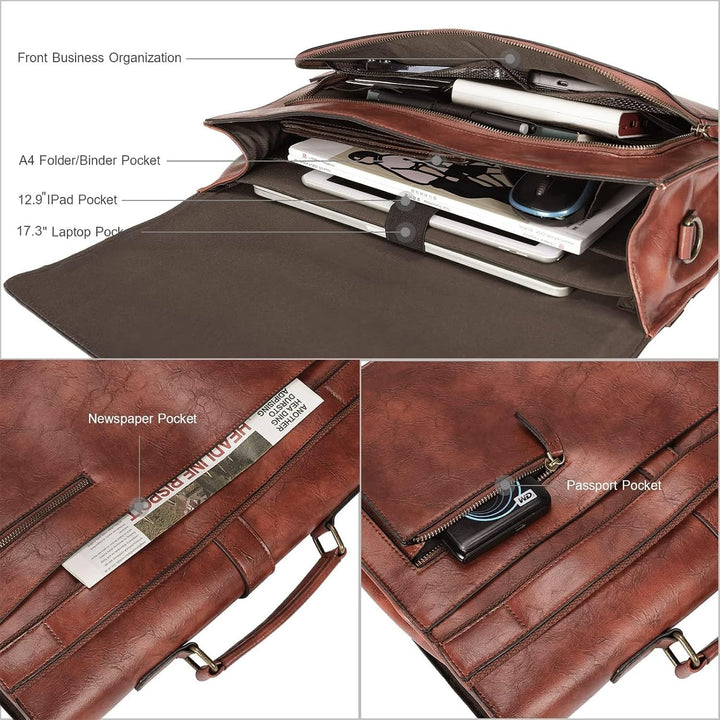 ESTARER Aktentasche Herren PU Leder Arbeitstasche Gross 15.6 Zoll Laptop Umhängetasche für Arbeit, B