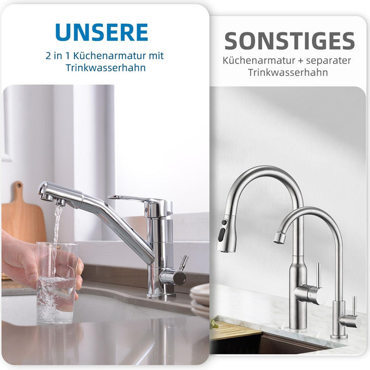 3-Wege-Küchenarmatur, 360° drehbarer Küchenarmatur, Spültischarmatur mit flexiblem Auslauf, G3/8 Zol