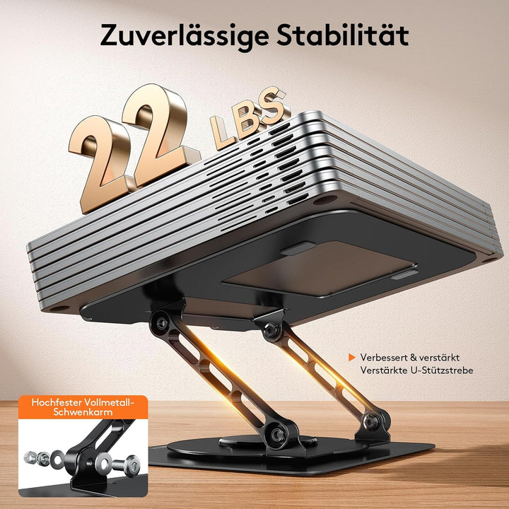 TECKNET 360° Laptop Ständer Höhenverstellbar, Verstellbarer Notebook Halterung aus Metall mit Doppel