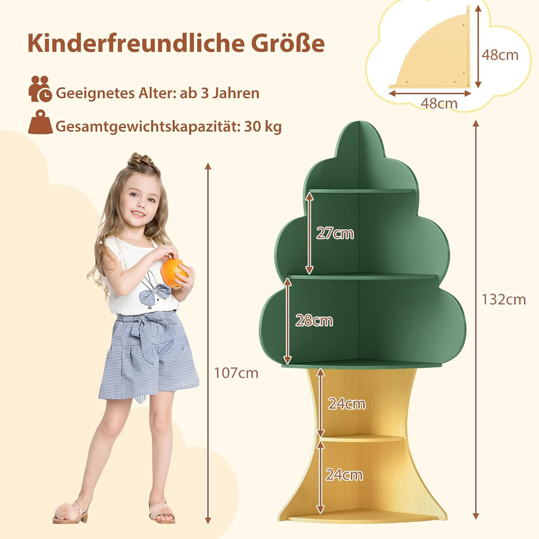 COSTWAY Bücherregal Kinder in Baumform, 5 Ebenen Kinderregal, Spielzeugregal aus Holz, Eckregal für