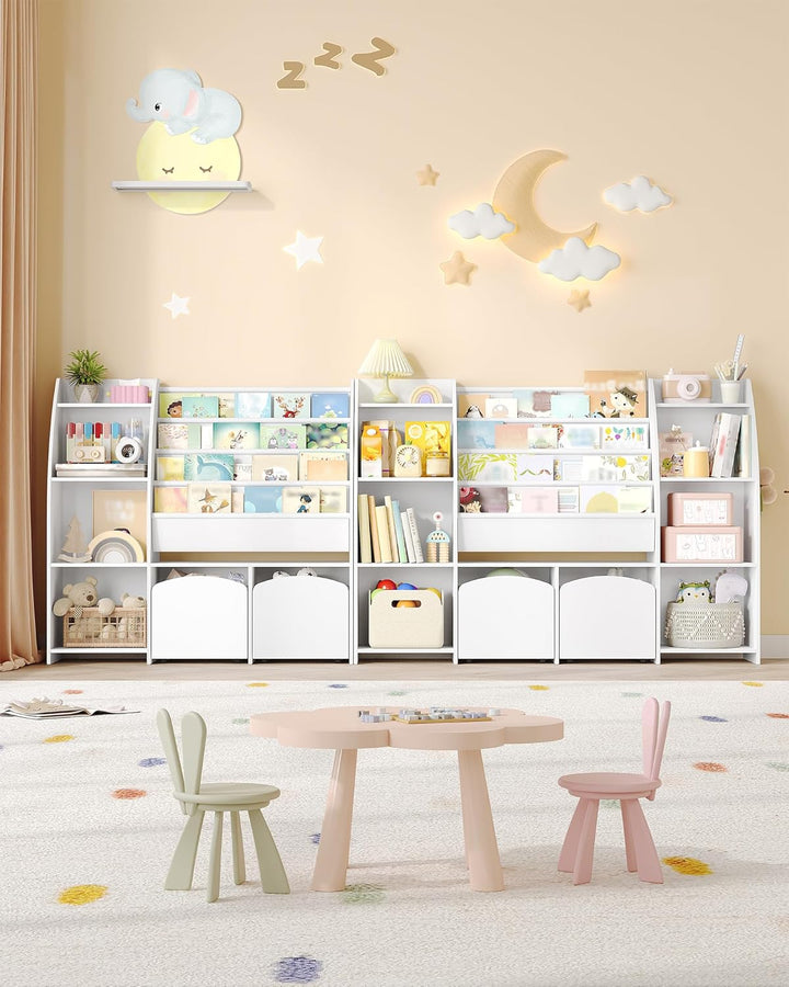 Hzuaneri Kinderregal mit Zeitungsständer, Bücherregal Kinder mit 3 Säulen, 4 Ablagen, Spielzeugregal