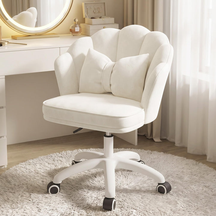 Hawthyhome Schminktisch Stuhl mit Samtbezug &amp; Kopfkissen, Beige Abgerundet Beige, Abgerundet Beige