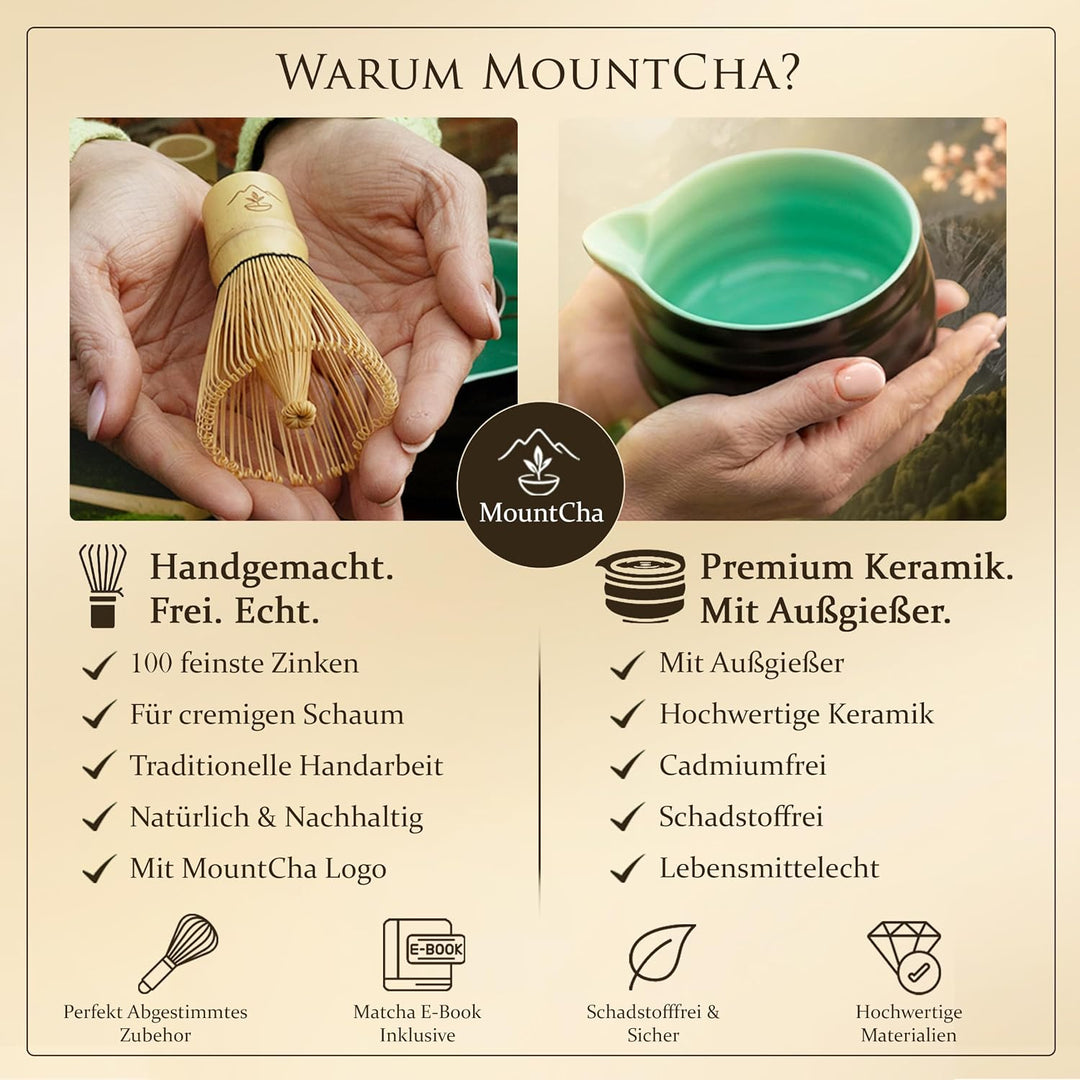 Premium Matcha Set 5-teilig | Matcha Zubehör Set mit Schale, Bambusbesen, Besenhalter, Matcha Löffel