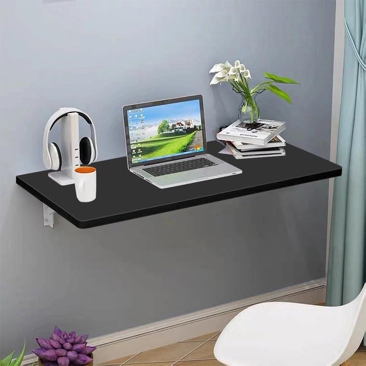 Wandklapptisch Schwarz, 60x30 cm, Klappschreibtisch mit Montagekit, Wandmontage Klapptisch für Küche