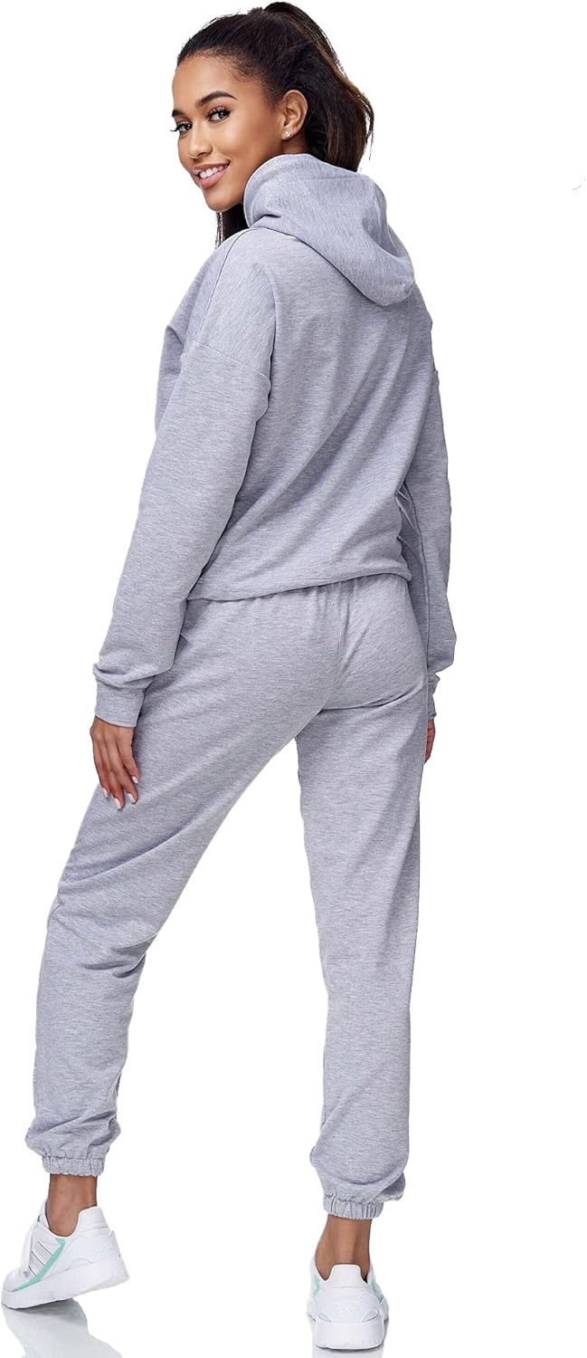 Tazzio Damen Jogginganzug Trainingsanzug Sport Freizeit Hoodie &amp; Jogginghose F200 S Grau, S Grau