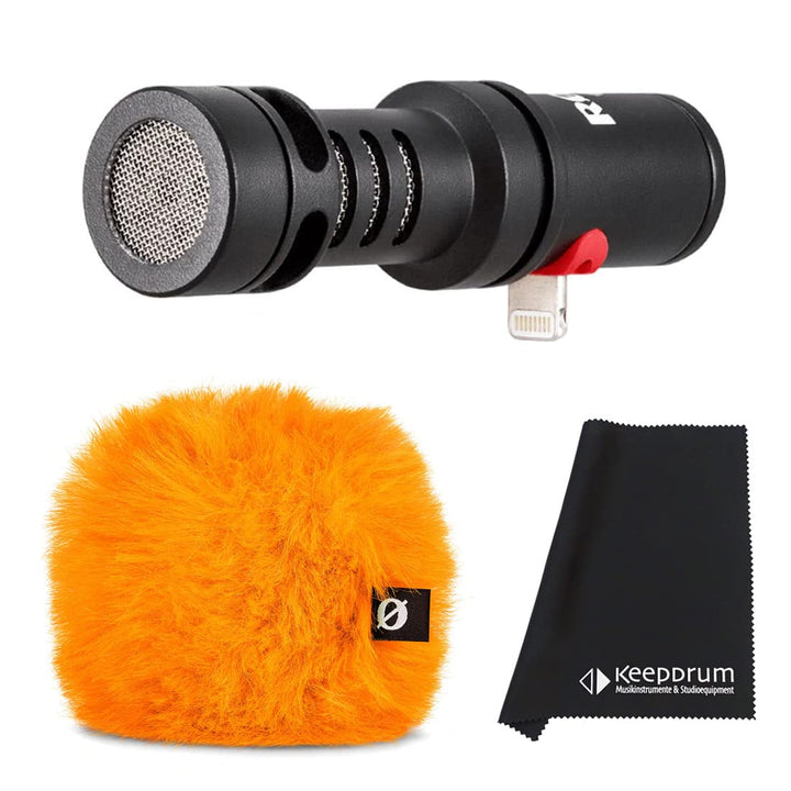 Rode VMML Videomic Me-L Mikrofon für iPhone + WS9 Windschutz Orange + keepdrum Mikrofasertuch ME-L M