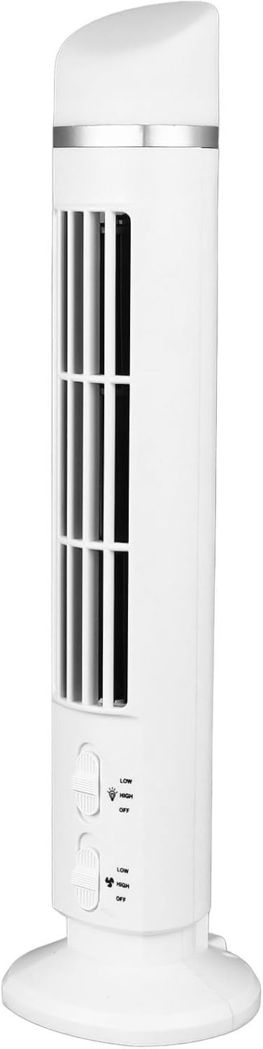 Turmventilator ohne Flügel, 90 Grad Oszillierend, Leise, Tragbarer USB-Tischventilator mit Licht Zuh