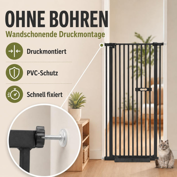 Kindergitter 150cm ausziehbar mit Einhandgriff und Doppelverriegelung Schwarz/Höhe:150 Cm/76-85 Cm B