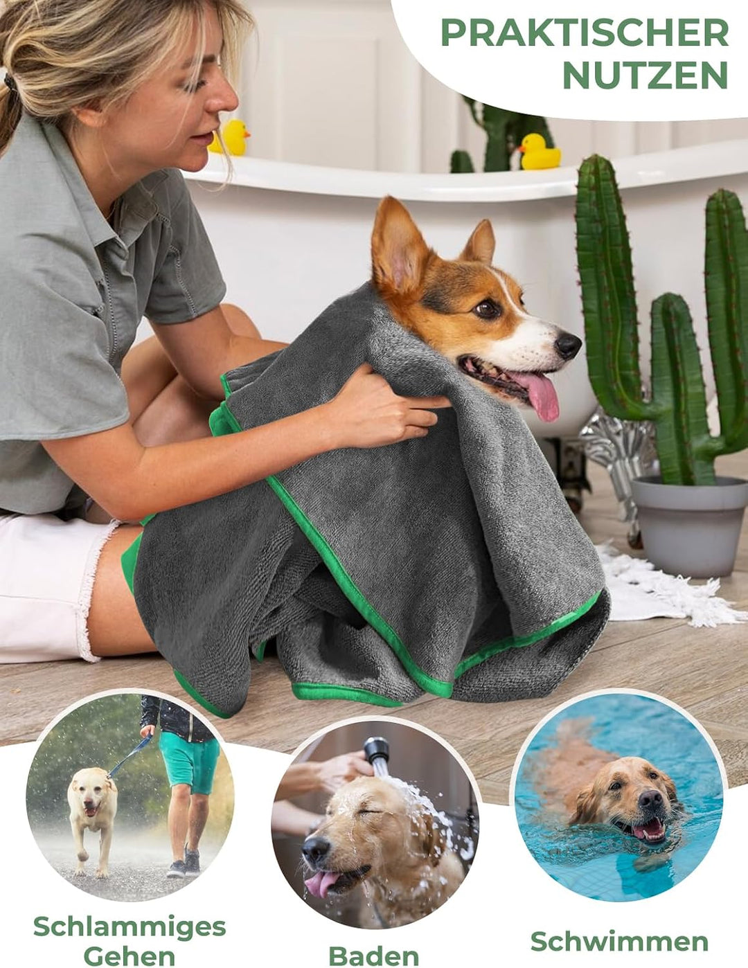 Bademantel für Hunde, Hundebademantel Aus Mikrofaser, Verstellbares Halsband Mit Klettverschluss Sch