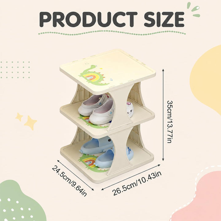 Kinder Schuhregal, 3 Ebenen, Kunststoff Schuhständer, Dinosaurier Motiv 1, 1
