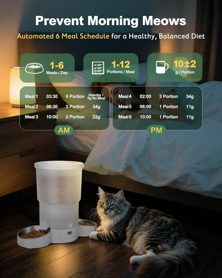 Gimars 5L Futterautomat Katze 2 Näpfe mit LCD-Anzeige Einfache Einrichtung, Programmierbar für 1–6 M