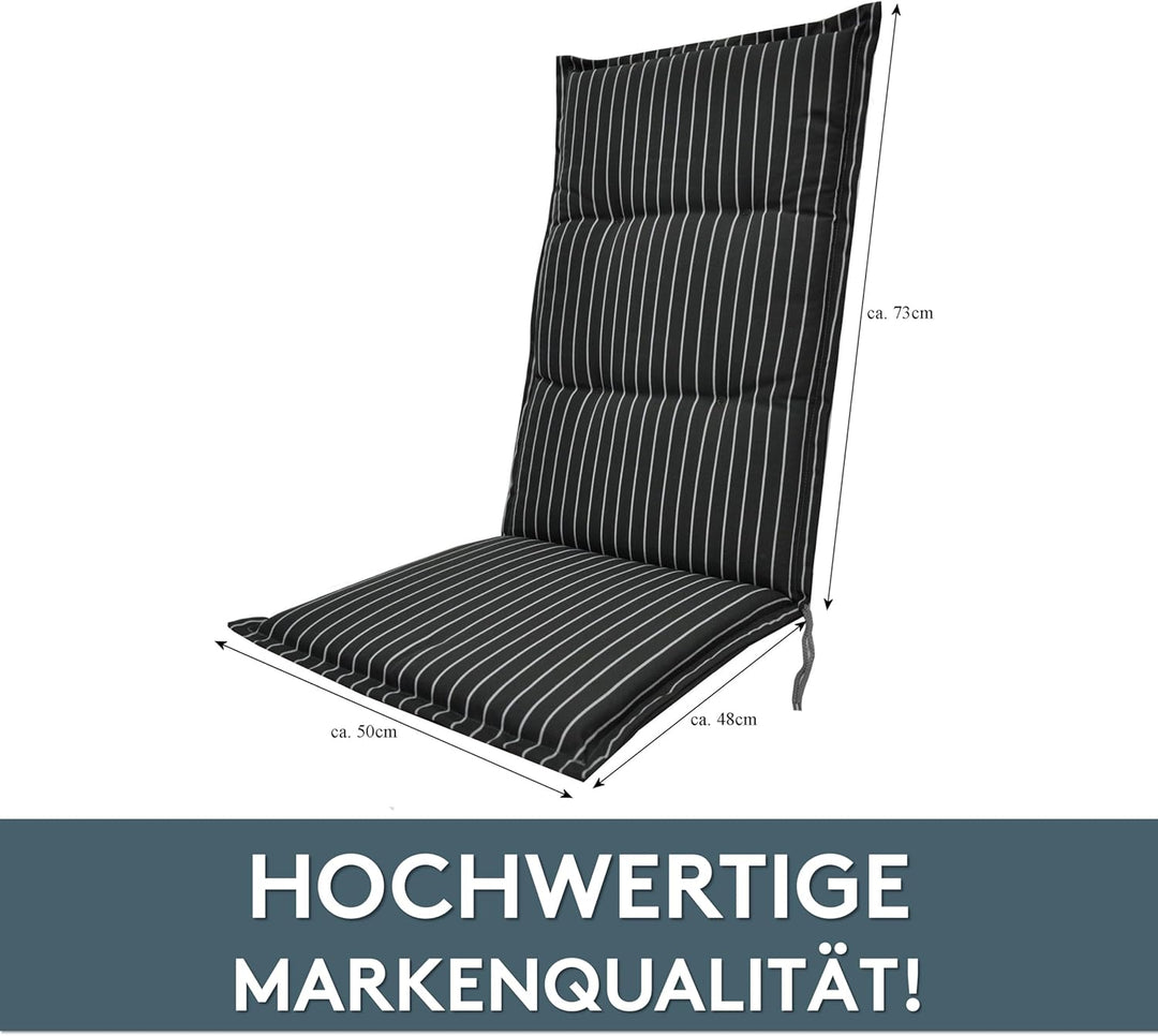 LILENO HOME Gartenstuhl Auflagen als [2er Set - Hochlehner] in Grau gestreift Neu - Bequeme Liegen a