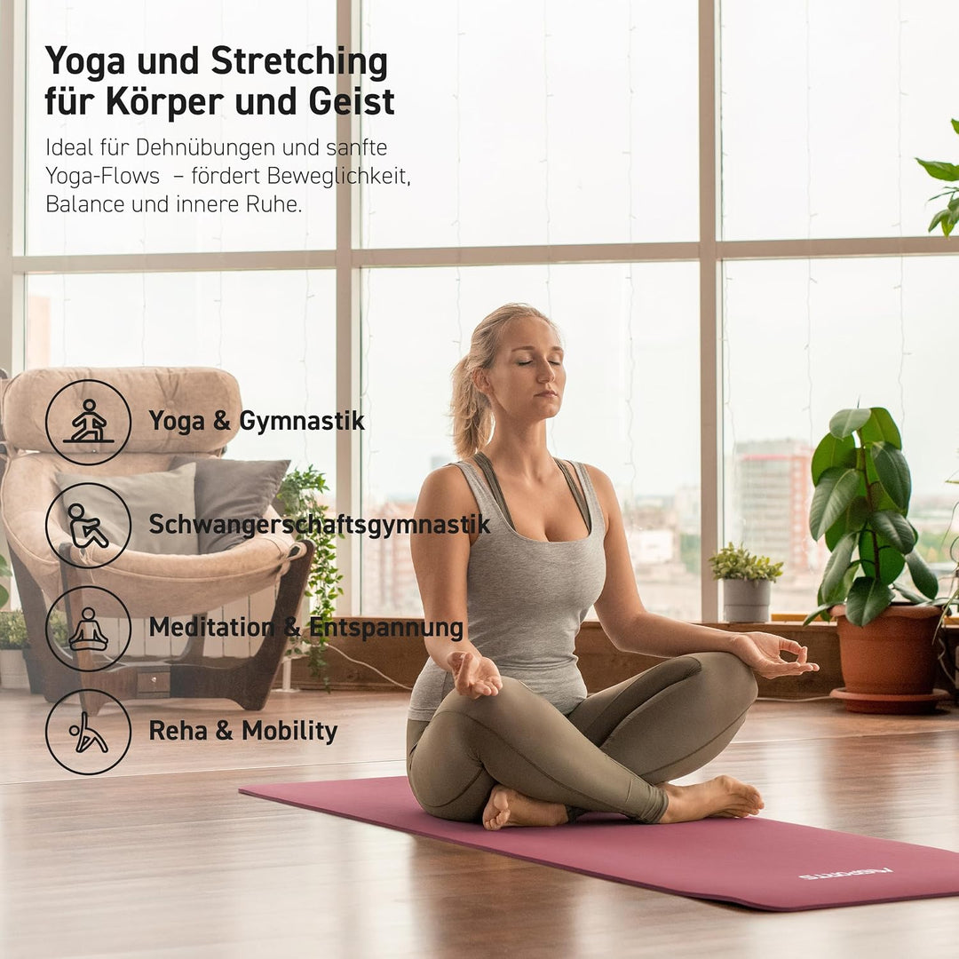 MSPORTS Gymnastikmatte | Yogamatte Premium rutschfest inkl. Tragegurt + Übungsposter + Workout App I