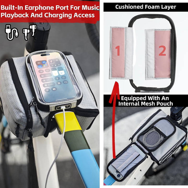 Rahmentasche Fahrrad Oberrohrtasche Wasserdicht Touchscreen Handytasche für 4,7-6,5 Zoll mit Regensc