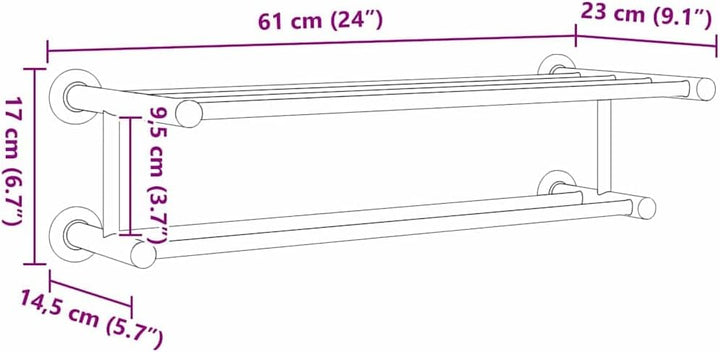 vidaXL Handtuchhalter Schwarz 61 x 23 x 17 cm Edelstahl