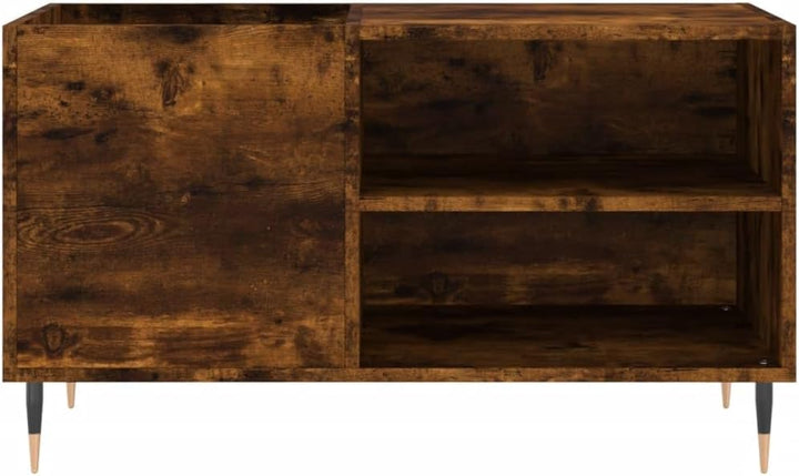 Plattenschrank Räuchereiche 85x38x48 cm Holzwerkstoff mit Eisenbeinen, geräumiger Mediaschrank für S