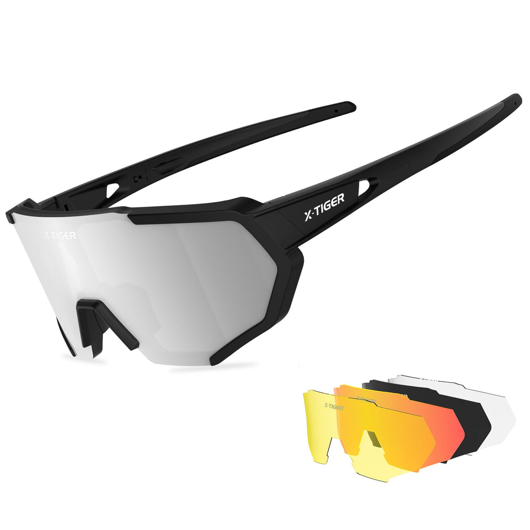 X-TIGER Fahrradbrille, Herren Damen Sportbrille, UV400 mit 5 Wechselgläser,Starker TR90 Frame, mit M
