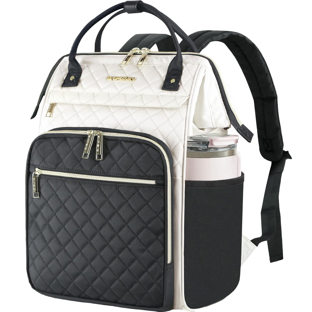 EMPSIGN Laptop Rucksack Damen 17.3 Zoll, Wasserfest Mädchen Beige-schwarz, Beige-schwarz