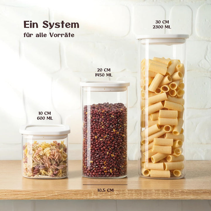 Vorratsgläser mit Deckel (4×600 ml) – Luftdichte Aufbewahrungsgläser mit Glasdeckel in Weiss | Eckig
