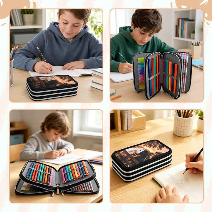 Pferde Federmäppchen 3 Fächer Federmappe Federtasche für Jungen und Mädchen