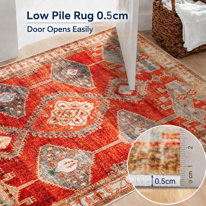Kurzflor Teppich Wohnzimmer Schlafzimmer Waschbar Rot 80x120 Rostrot 80 x 120 cm (Rechteckig), Rostr