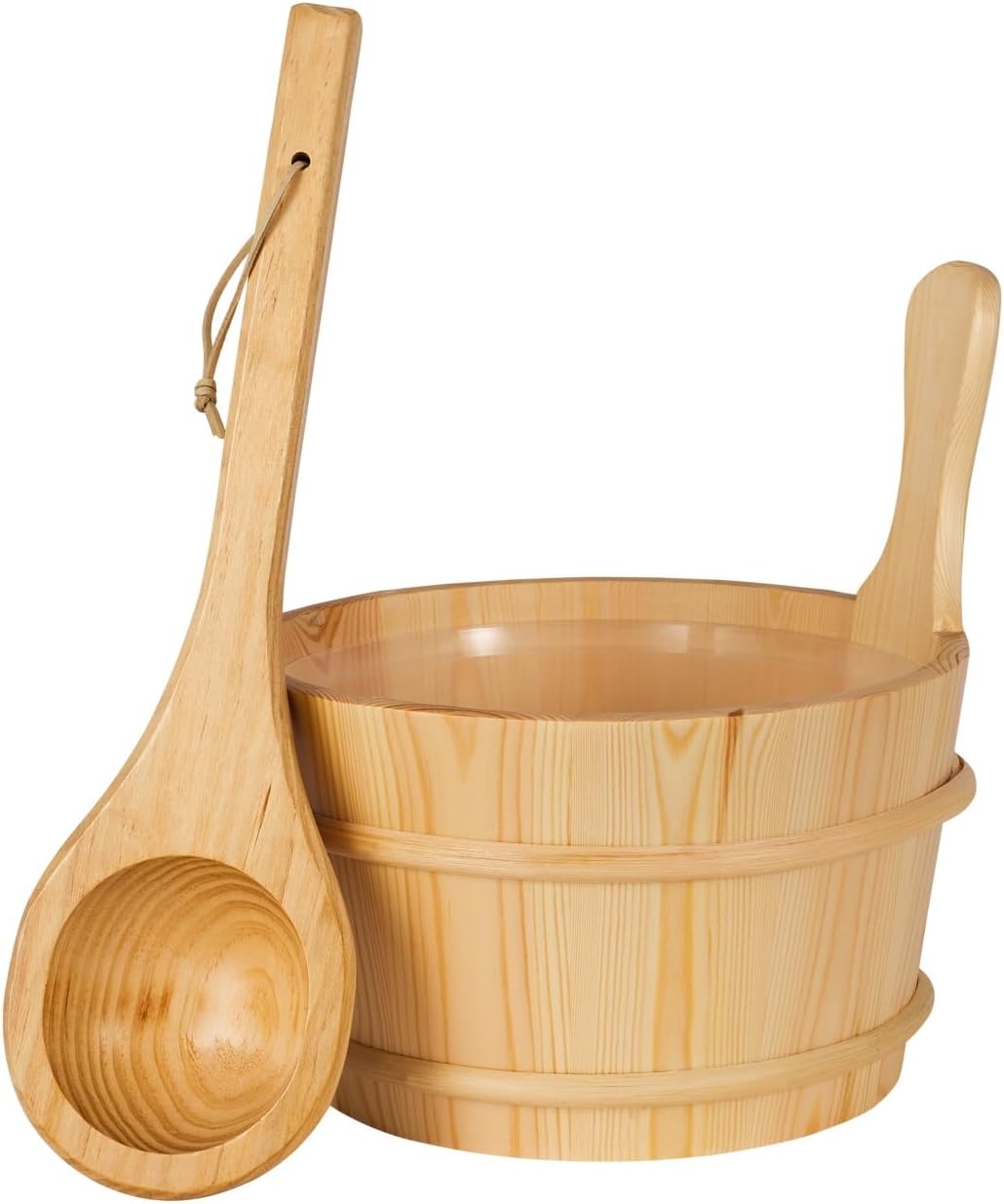 SUNNYDEALS klassisches Saunazubehörset | Saunaset 4-teilig aus naturbelassenem Holz | Saunaeimer &amp; K