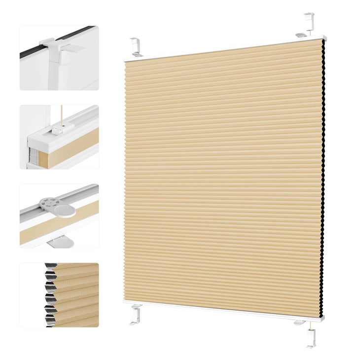Grandekor Wabenplissee ohne Bohren Weiss-Beige 45x110cm (BxH) | Verdunklungsplissee Klemmfix Plissee