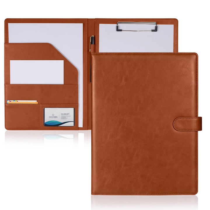 SITHON Klemmbrett A4 aus PU-Leder, Schreibmappe mit Dokumentenfächern Braun, Braun
