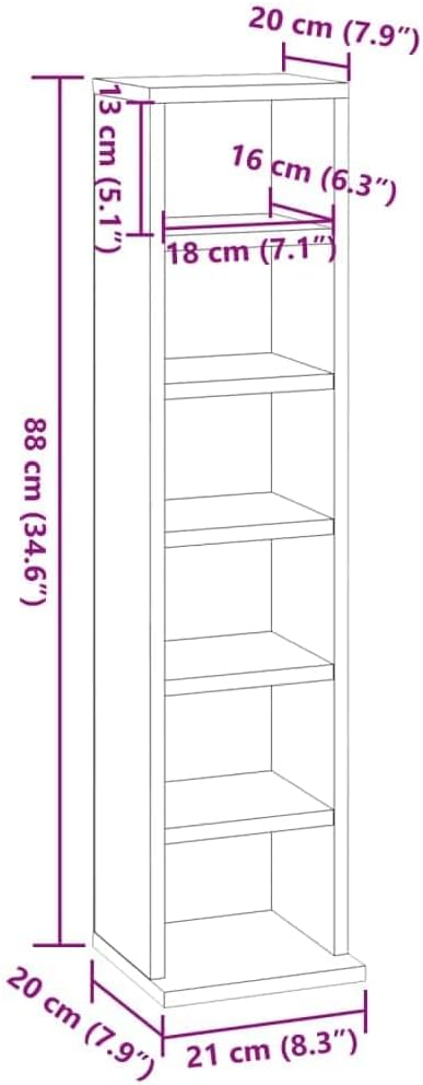 vidaXL CD-Regal Artisan-Eiche 21x20x88 cm Holzwerkstoff, Artisan-eiche