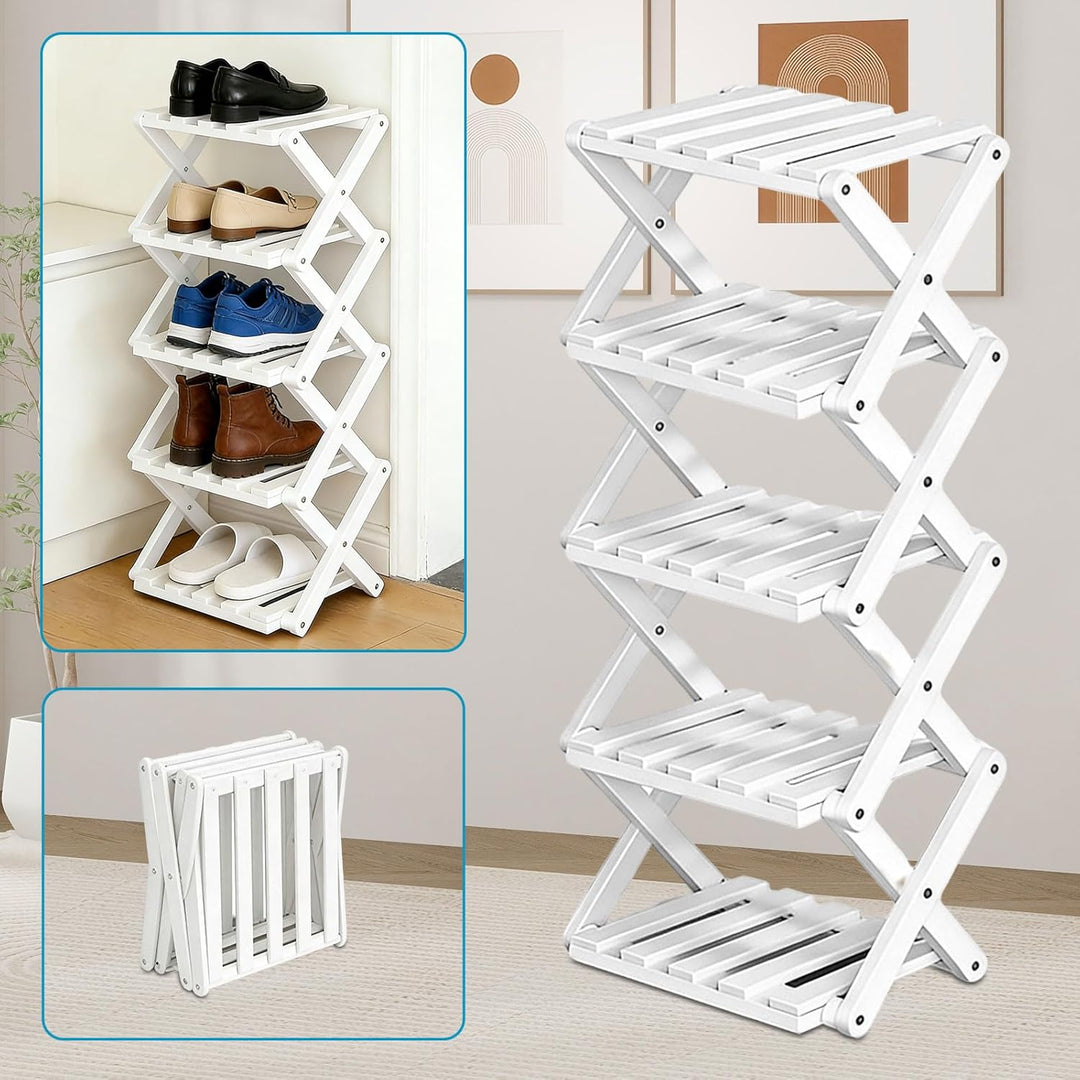 Faltbare Schuhregal, Bambus Kleines Schuhregal Vertikales Schuhregal Freistehendes Regal für Korrido