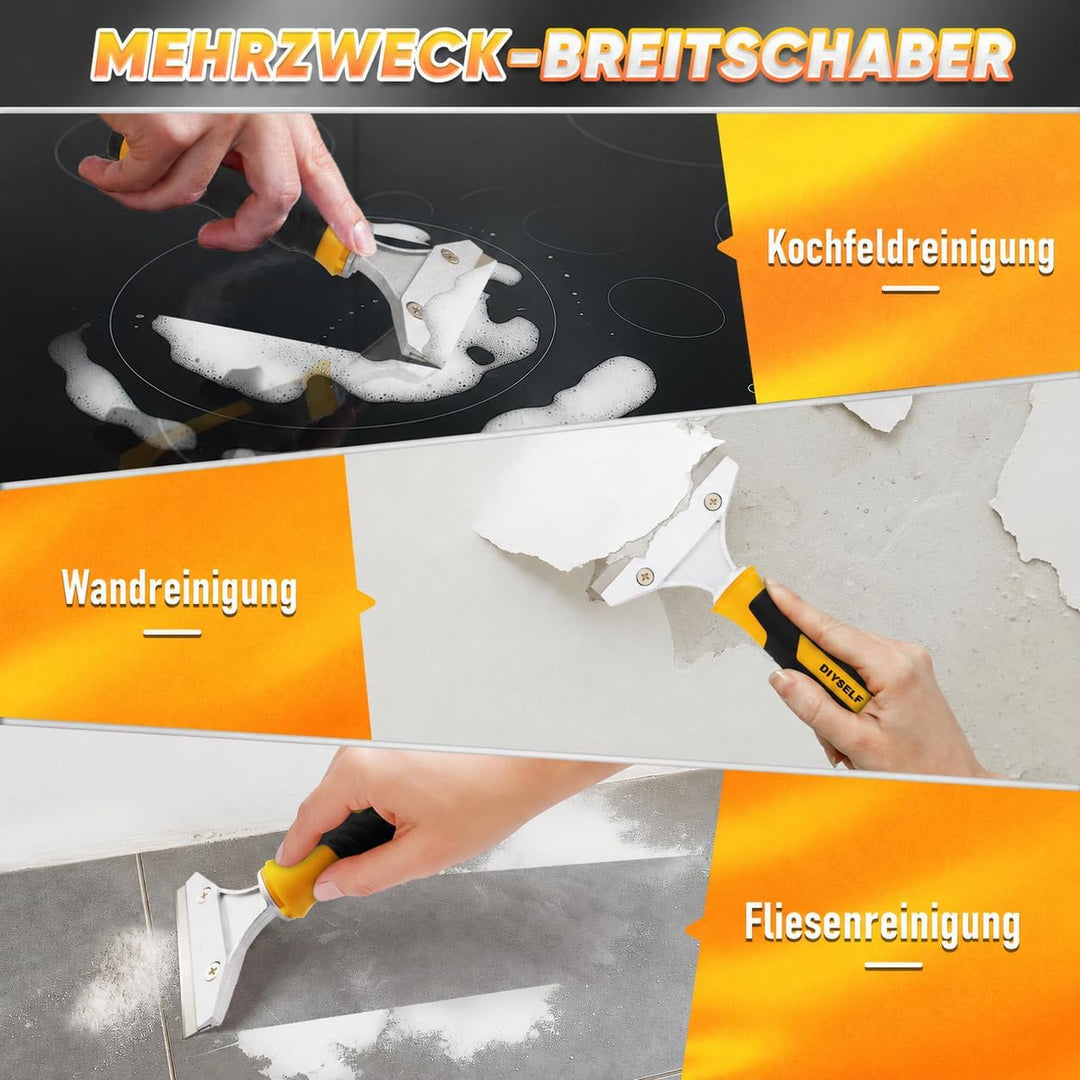 DIYSELF 4-in-1 Glasschaber-Set mit Silikonentferner und Dichtungsschaber Gelb, Gelb