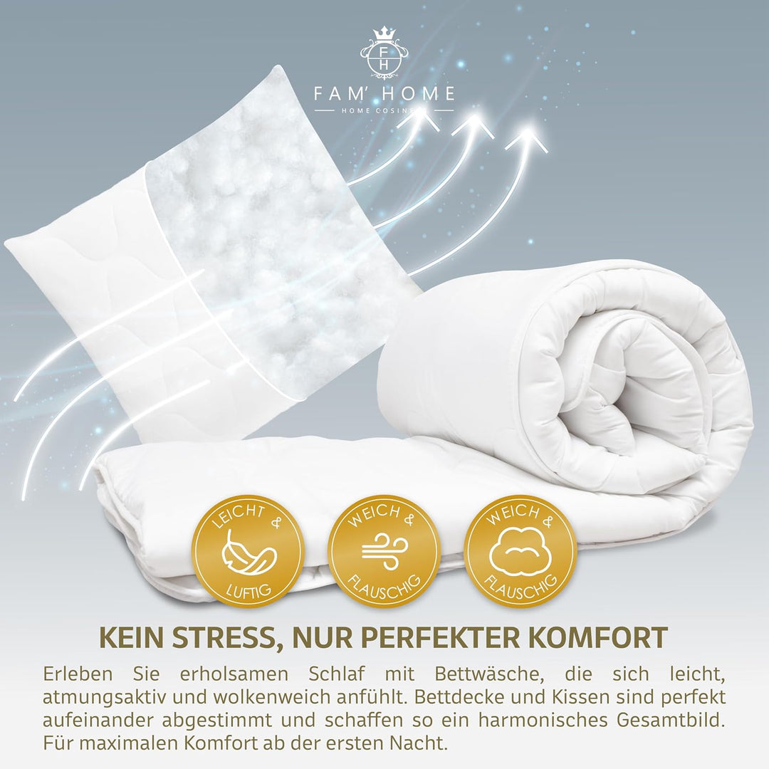 FAM Home Bettdecke 135x200 &amp; Kissen 80x80 Set – Ganzjahredecke, Waschbar Set 80x80cm / 135x200cm, Se