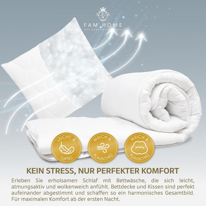 FAM Home Bettdecke 135x200 &amp; Kissen 80x80 Set – Ganzjahredecke, Waschbar Set 80x80cm / 135x200cm, Se