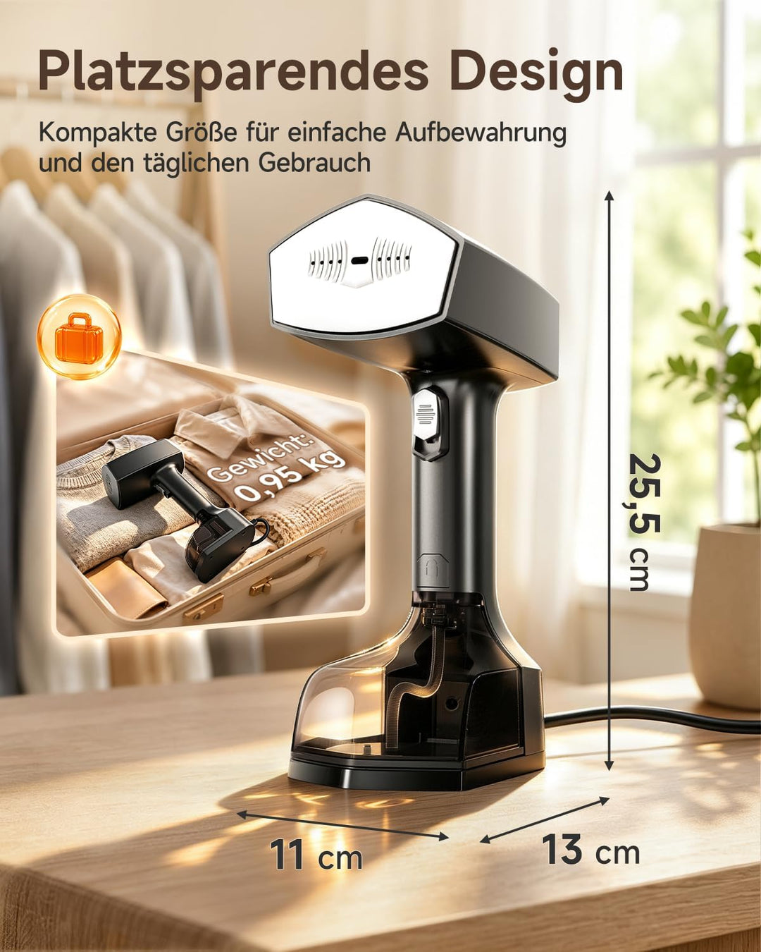 Dampfglätter, 2-in-1 Steamer für Kleidung, 350 ml Tank, 20 Sek. Aufheizen