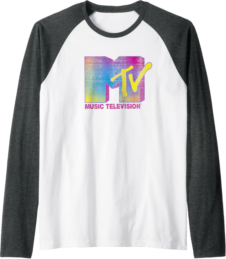 MTV Distressed Fluorescent Gradient Logo Raglan