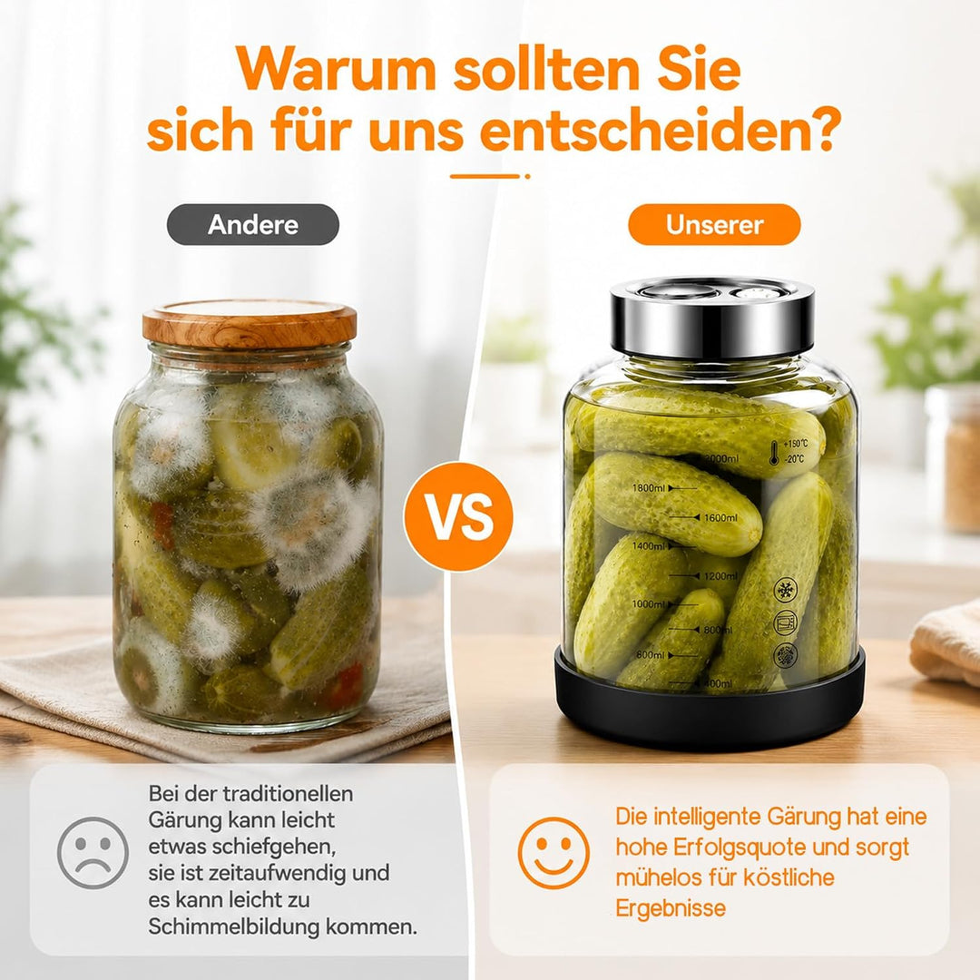 2L Fermentierglas mit Deckel, Kefir Glas Fermentiergläser mit Gärventil, BPA-freies, mit Präzisionsw