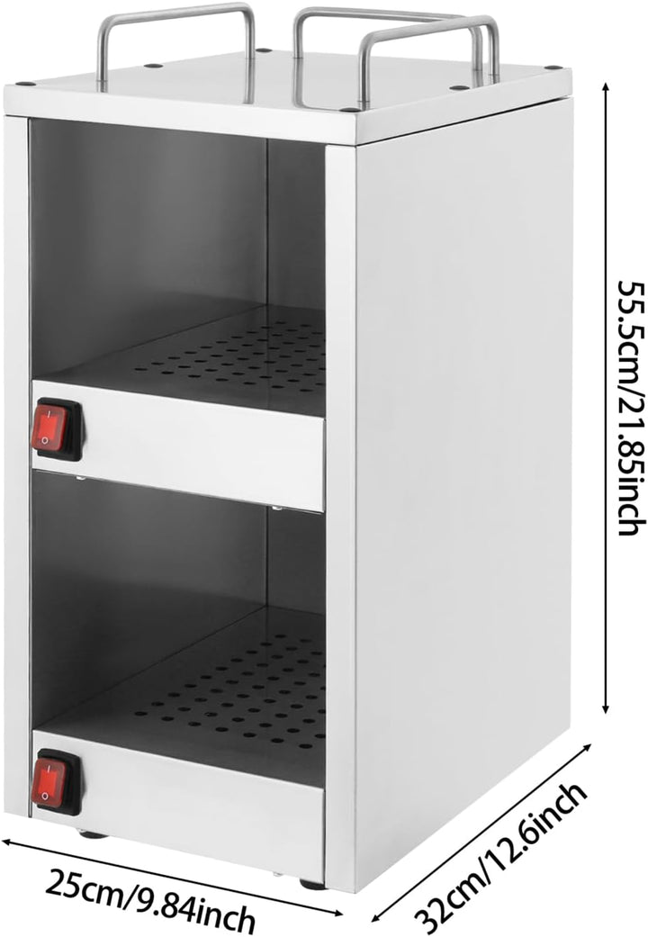 Edelstahl Gastro Tellerwärmer Tassenwärmer 2 Fächer Wärmeschrank Konstante Wärme Schrank 75℃ Geschir
